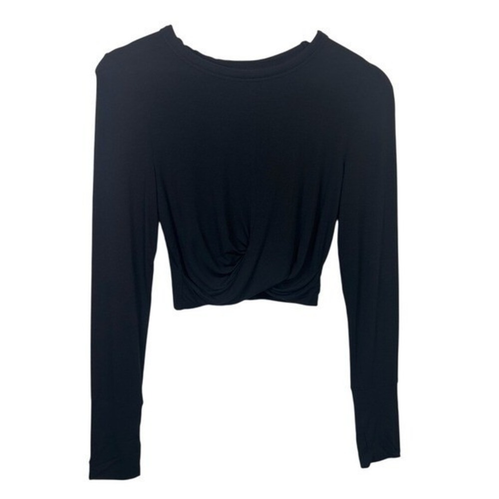 OFFLINE by Aerie Twist Front Crop Top Womens Small Black Long Sleeve Thumbholes